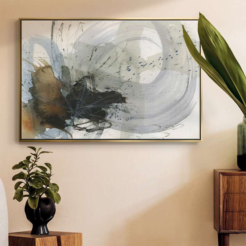 Orbital Burst II, peinture sur toile encadrée, Encadrement doré, H 25 po x l 37 po x P 2 po