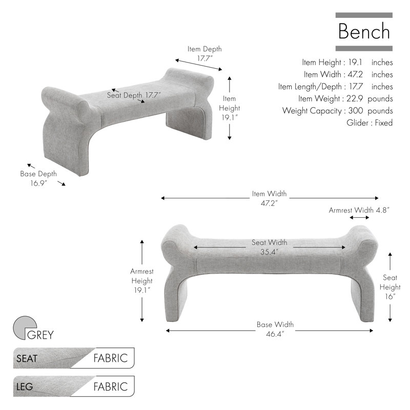 Wrought Studio™ Cleve Fabric Waterfall-like Bench, Gray