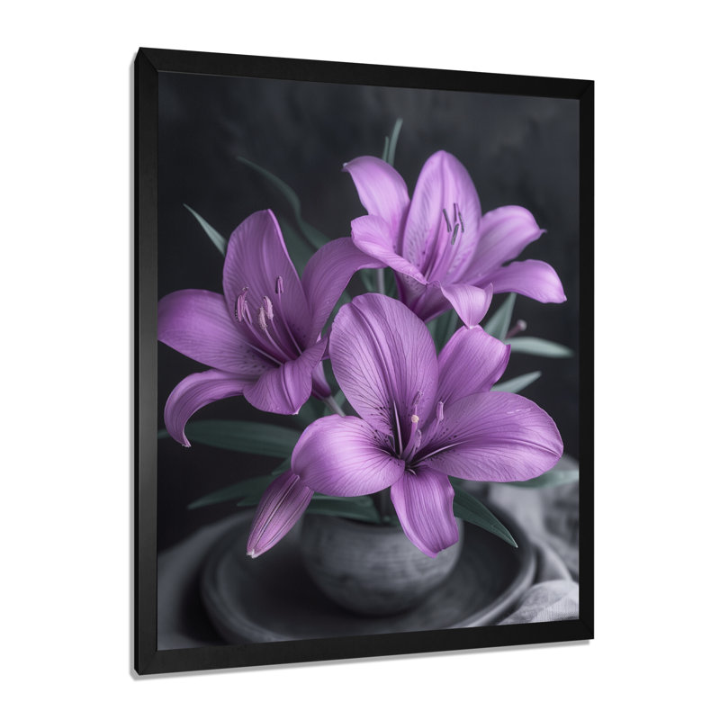 Reproduction d'art moderne lys mauves et noirs modernes, Black Picture Framed, H 24 po x l 32 po