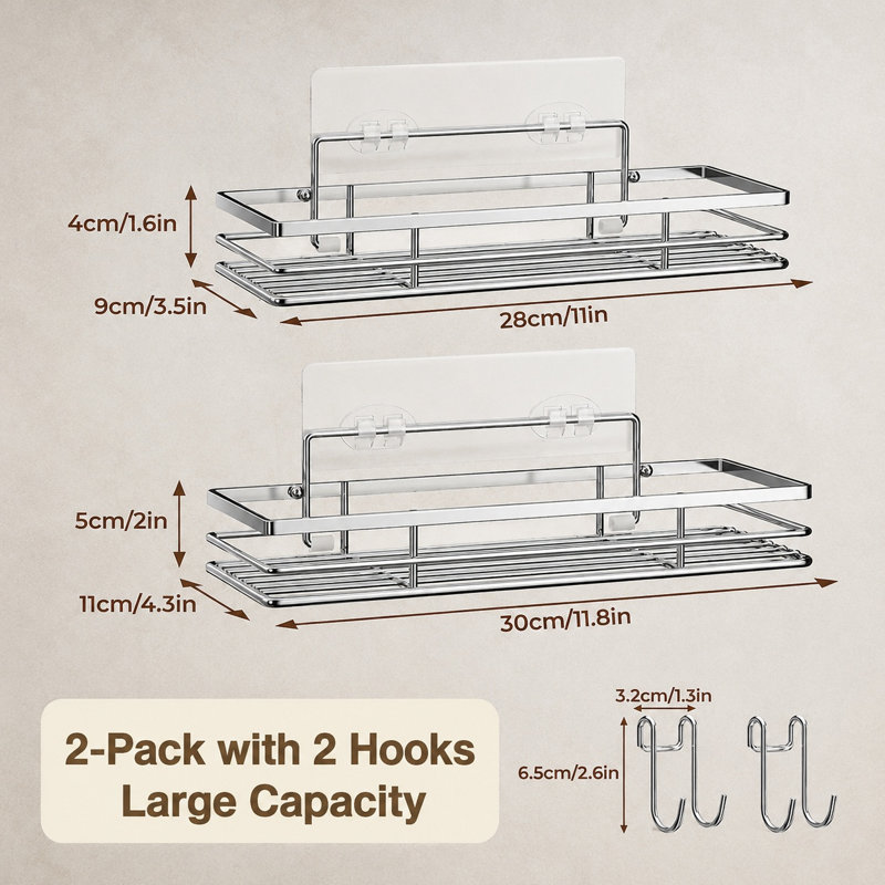 2-Pack Silver SUS304 Stainless Steel Shower Caddies