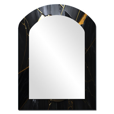 Abstract Geode Gold III - Marble Asymmetrical Decorative Mirror, Modern Arch Wall Mirror, Printed Metal Art