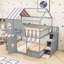 Lit superposé double en bois avec tablettes, escalier et porte-130038246