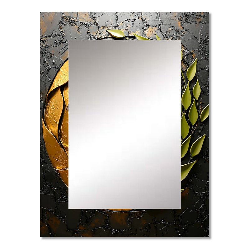 «Green and Black Botanical Balance III - Botanicals Unique Wall Mirror Decor», grand miroir moderne, impression d'art en métal