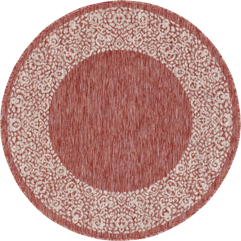 Tapis intérieur / extérieur rouge rouille Dmitri, Rond 4 pi 1 po