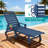 HDPE Wood Grain Outdoor Chaise Lounge Chair with Wheels & Cup Holder, 5-Position Adjustable Recliner, All-Weather Poolside Lounger-325237420