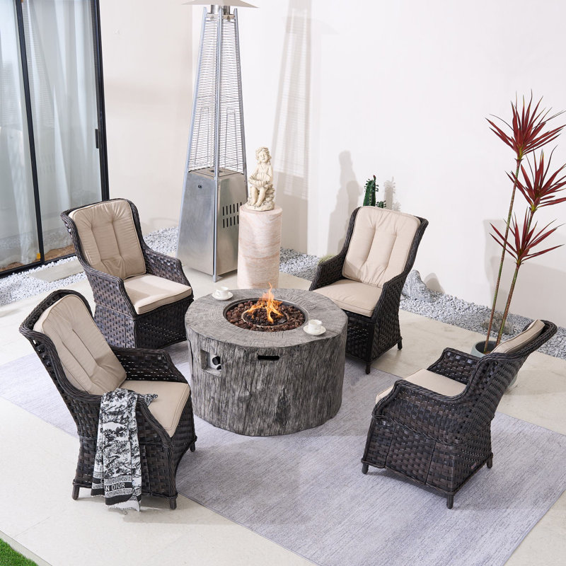Nouriah 5-Piece Multiple Chairs Seating Group With Cushions, Beige, Gray/Brown