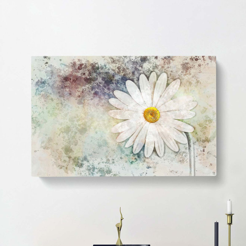Beautiful White Daisy In Abstract - Wrapped Canvas Painting, 60cm H x 91cm W x 3cm D