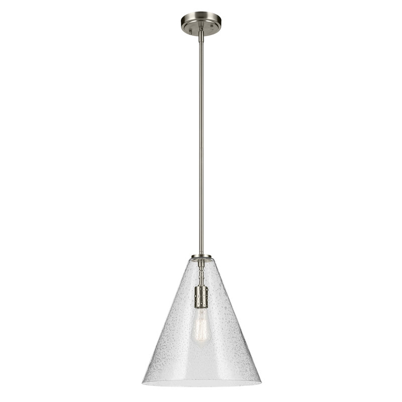 15.5" 1-Light Cone Pendant with Clear Seeded Glass, Nickel
