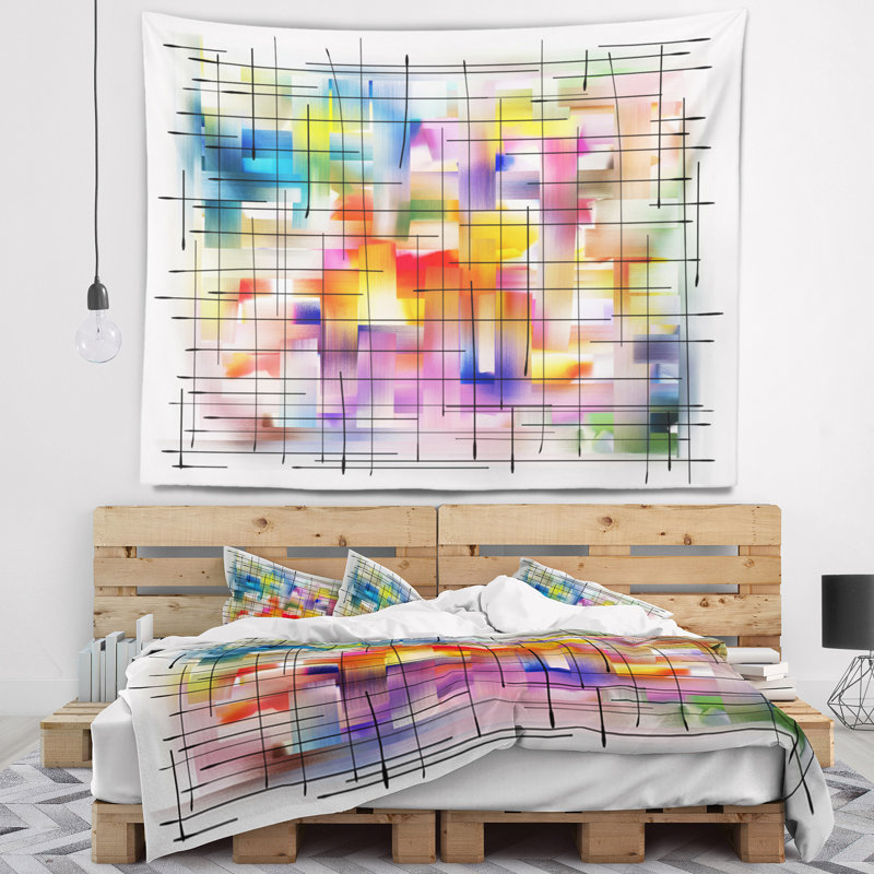 Conception colorée abstraite de tache avec la tapisserie de grille, H 50 po x l 60 po