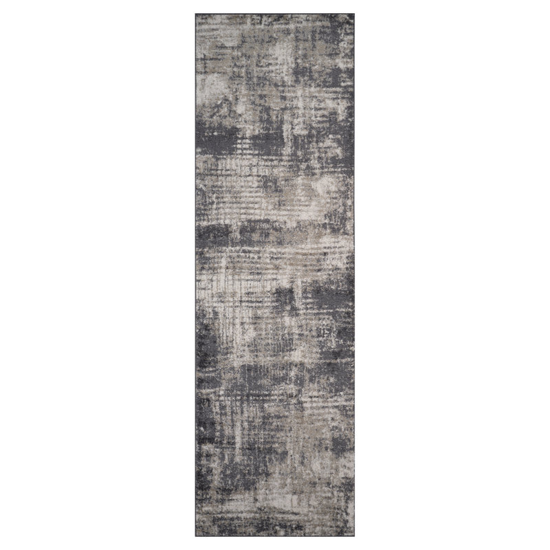 Mackensy Abstract Gray Power-Loom Area Rug, Runner 2'7" x 9'