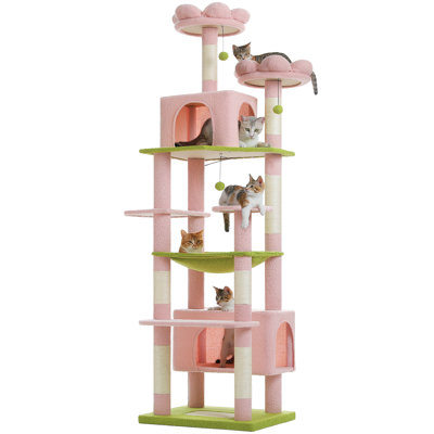 Large Cat Tree, Cat Tower For Large Cats, Cat Condo With Sisal-Covered Scratching Posts And Pads, 2 Padded Perch, Dual Condo And Basket For Indoor Cats
