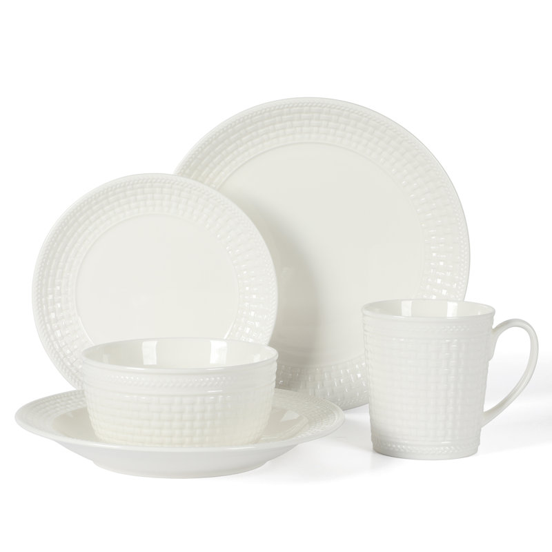 White Basket Weave Porcelain Dinnerware Set, Service for 6