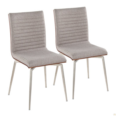 Contemporary Dining/Accent Chair With Swivel In Stainless Steel, Walnut Wood, And Grey Fabric  - Set Of 2
