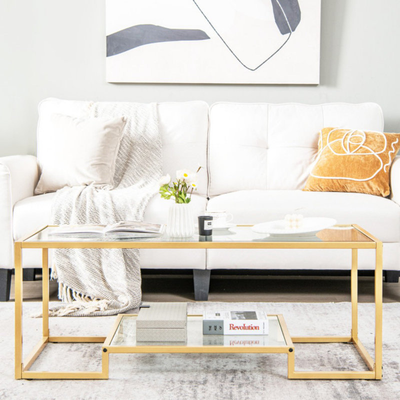Table basse moderne à 2 niveaux avec plateau en verre Modern