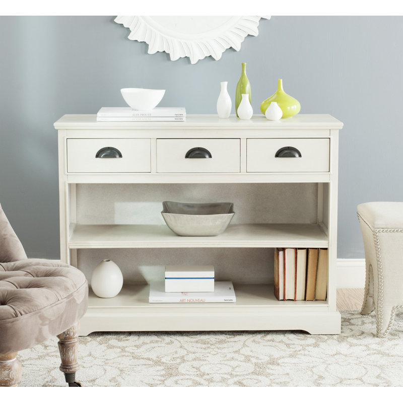 39.2'' W Durable Pine Wood Bookshelf - 3 Drawer Storage Unit with 2 Open Shelves Standard Bookcase , Seashell White