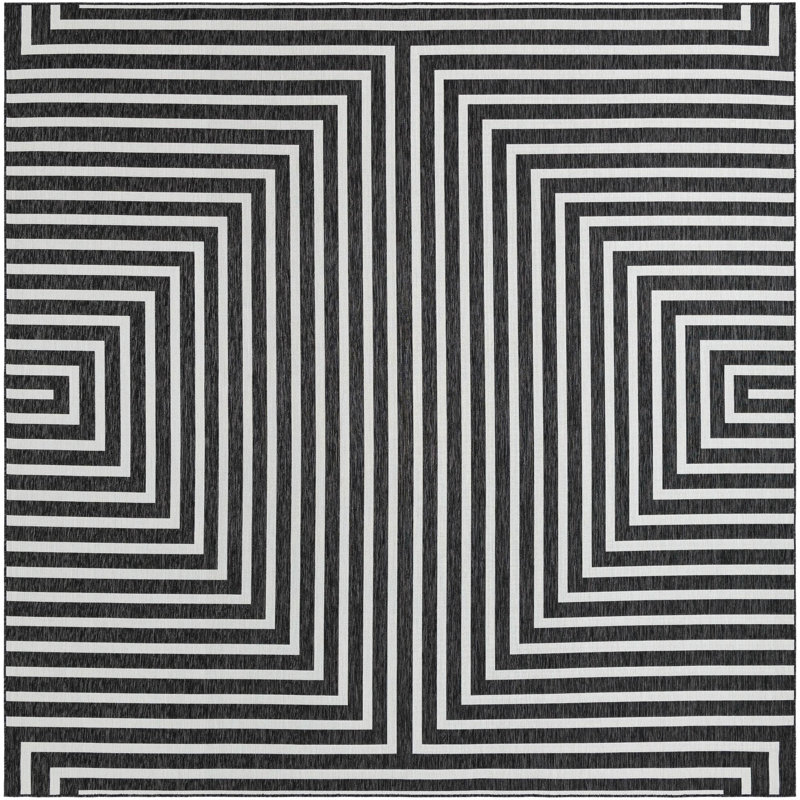 Tapis contemporain noir et blanc Odawa, Carré 12 pi