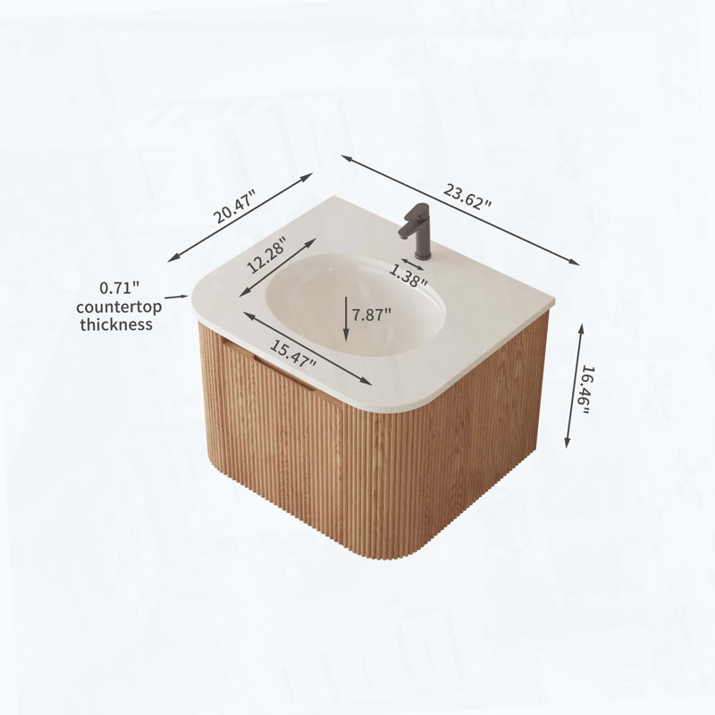 Wall Mounted Single Vanity Bathroom Vanity With Cultured Marble Top