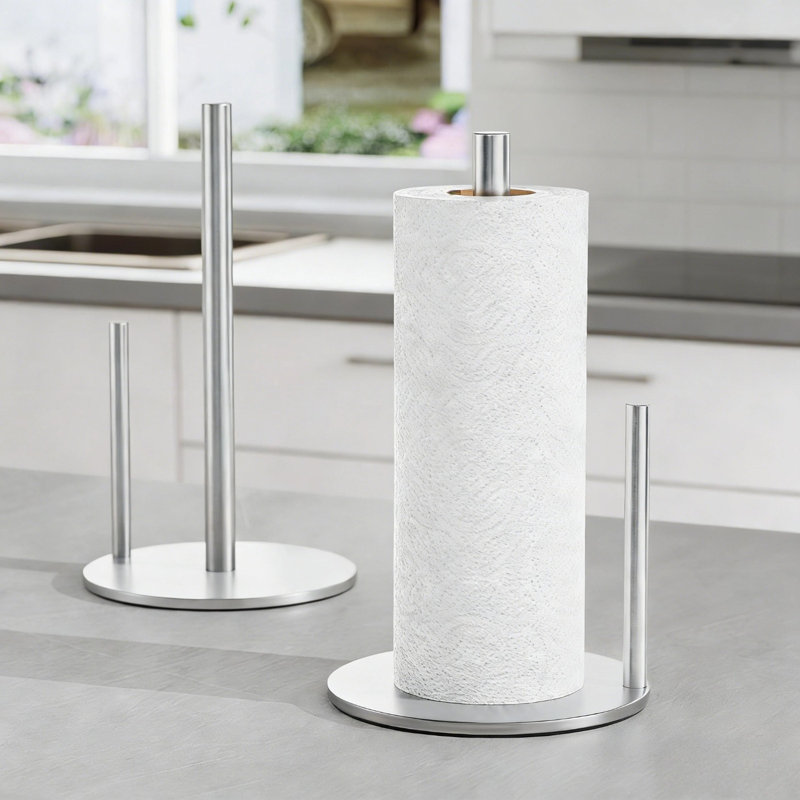 Porte-essuie-tout en acier inoxydable avec base lestée - Distributeur de papier essuie-tout de comptoir argenté