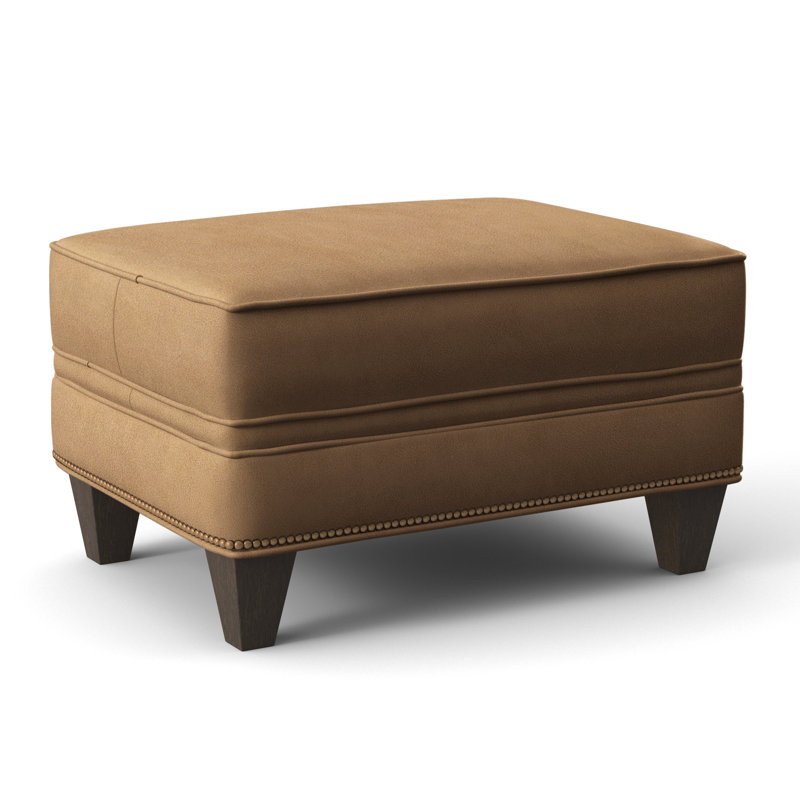 Taraval Ottoman, Aline Fumo Genuine Leather, Cobblestone, French Natural