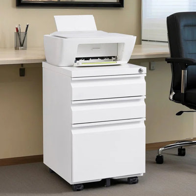 3-Drawer Metal Filing Cabinet with Lock, Mobile Office Storage Drawer Unit by Ebern Designs