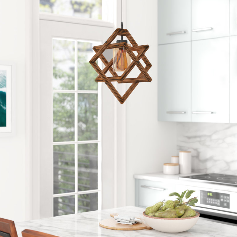 Rustic Wooden Chandelier with Metal Frame & Glass Cap, 16.9 in Diameter x 31.5 in Height | Adjustable Height | E27 Socket, Max 40W | Solid Brown Color, Perfect for Southwestern & Country Décor