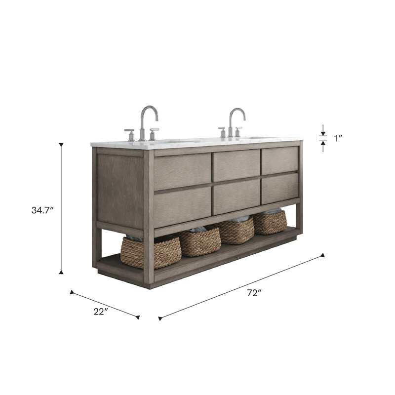 Oakman 72 In. Double Sink Carrara White Marble Countertop Bath Vanity In Grey Oak With Chrome Faucets, Oil-Rubbed Bronze