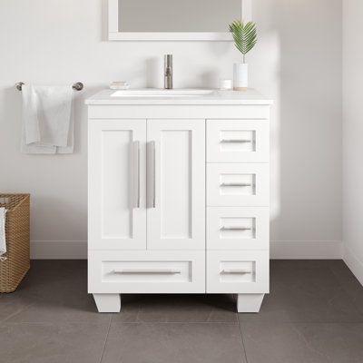 Tuley 28 In. White Single Sink Bath Vanity With Carrara Quartz Top And Undermount Porcelain Sink