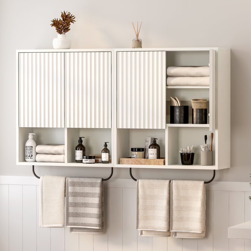 Fluted Bathroom Wall Cabinet，Sliding Barn Door Storage Cabinet - Adjustable Shelf Storage for Bathroom & Kitchen, White