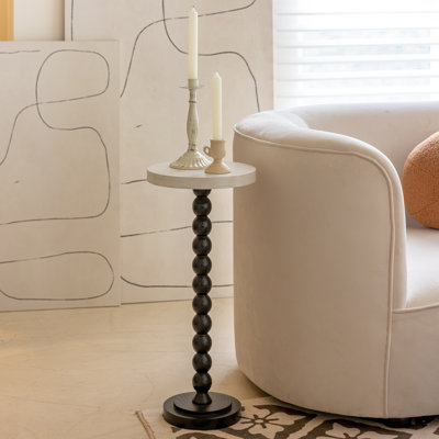 Gatik Pedestal Small End Table, Contemporary Side Table with Black Base and White Top