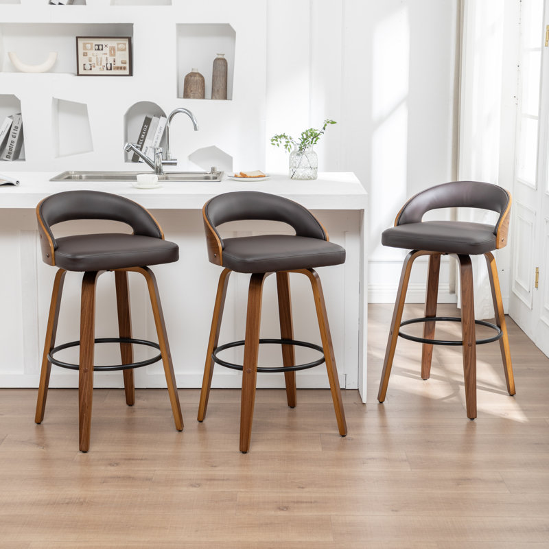 Ensemble de tabourets pivotants 3 pièces Carmavy, Tabouret de bar (siège d'une hauteur de 30 po), Brun