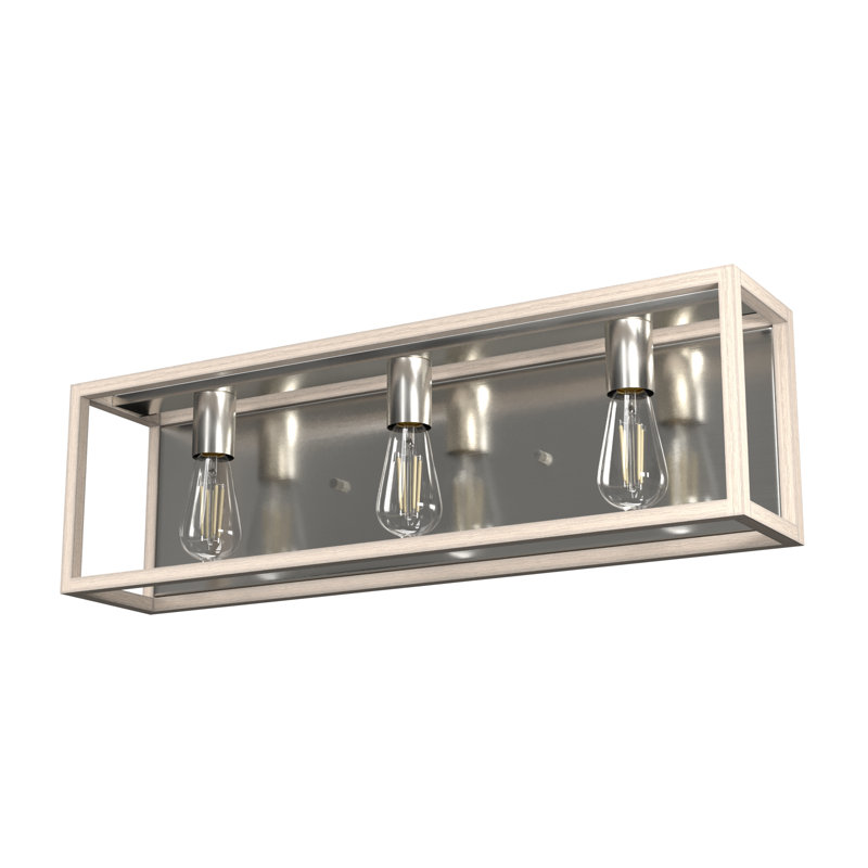 Squire Manor 3 Light Vanity Wall Light Fixture, Brushed Nickel/Bleached Wood