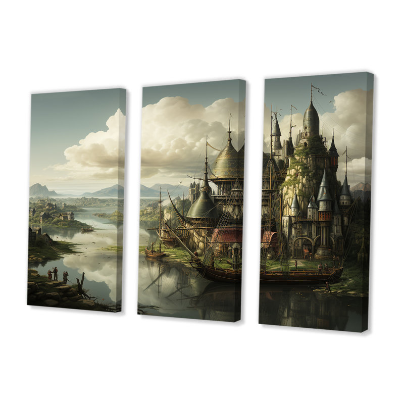 Odaly - ensemble de décorations murales châteaux, Toile tendue, H 32 po x l 48 po x P 1 po