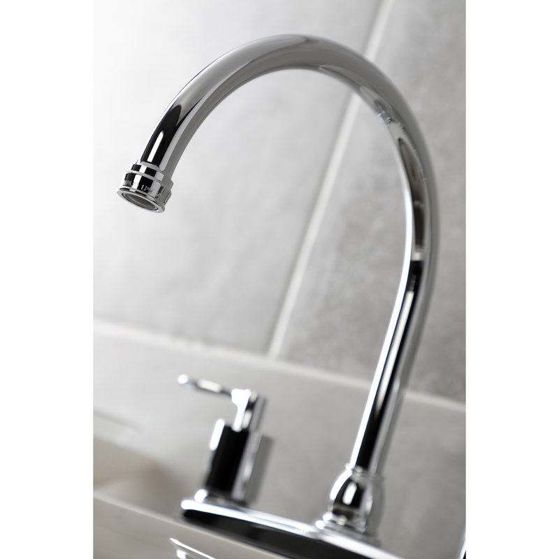 Kingston Brass Serena Two-Handle 4-Hole 8" Centerset Kitchen Faucet with Plastic Side Sprayer, Polished Chrome