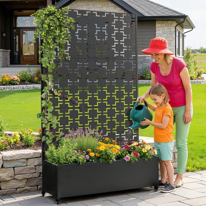 Raised Garden Bed with Trellis on Wheels – Versatile Metal Planter Box with Trellis, Multi-Style Planter Boxes with Trellis Privacy Screen for Patio and Garden