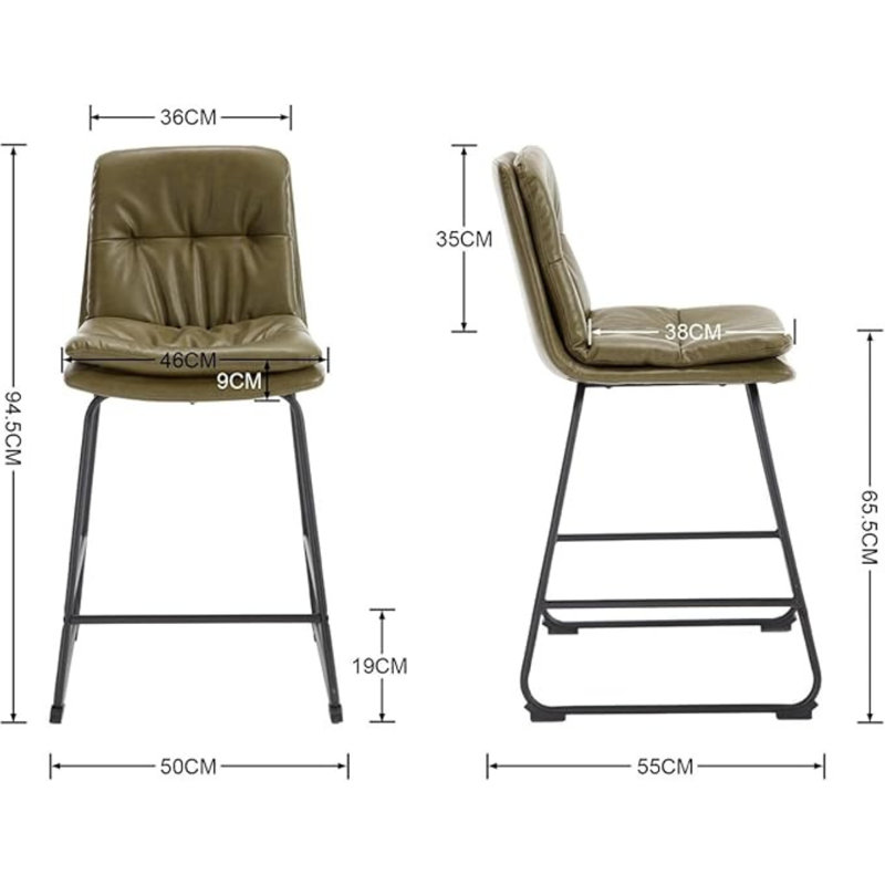 Upholstered Counter Stool with Metal Frame, Green