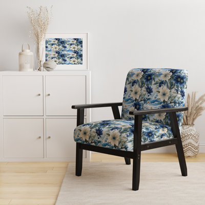Fauteuil d'appoint rembourré en velours Coastal Blues White Flowers Blooms I