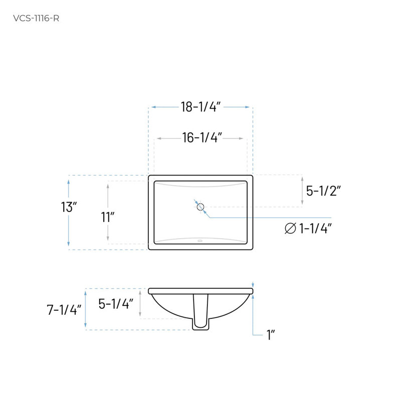Allora USA 13'' White Porcelain Rectangular Bathroom Sink with Overflow