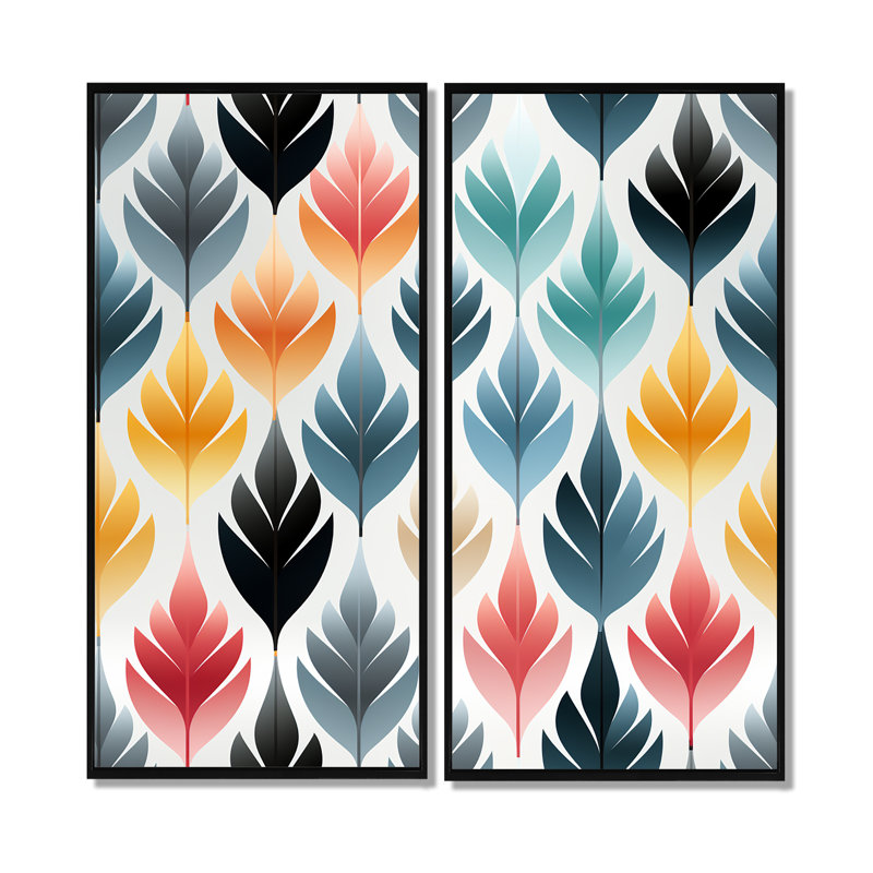 Botanical Scandinavian Shapes - Art mural en toile bleue, 2 pièces, 20" H x 24" W, Impression encadrée flottante, Black