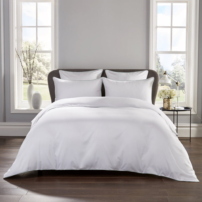400 Thread Count Piped Edge Duvet Set, Kingsize Duvet Cover Set + 2 Additional Pieces, White/Teal