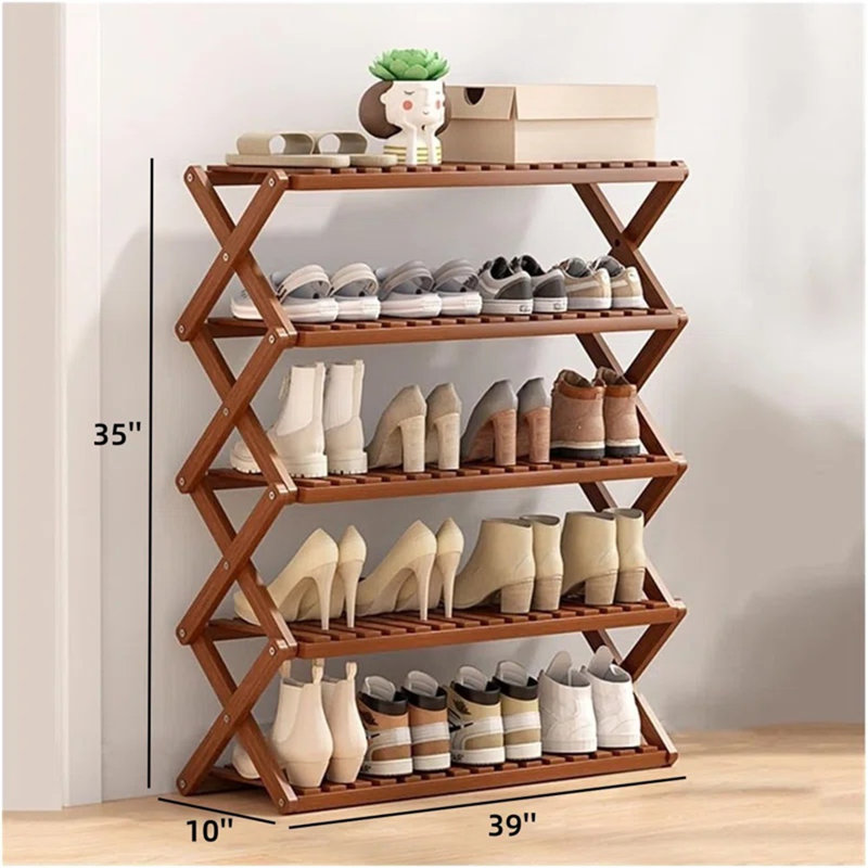 Étagère à chaussures pliable en bambou avec 5 rangées, Nature