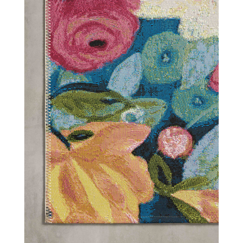 Tapis bleu marine / multicolore Loloi, Échantillon 18 po x 18 po