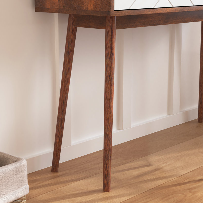 Entryway Table With 2 Carved Panel Drawers, Console Table With Storage Space And Wood Legs,Sofa Table Behind Couch For Hallway, Living Room, Natural Colour
