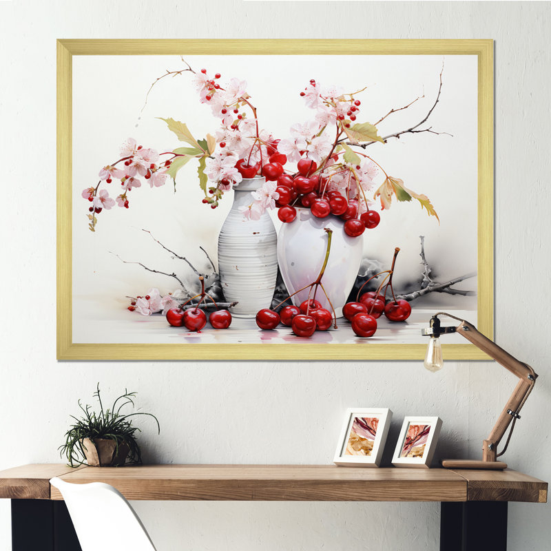 Cherry Simplicity - fruits, art mural, H 30 po x l 40 po x P 1,5 po, Cadre doré à une seule photo