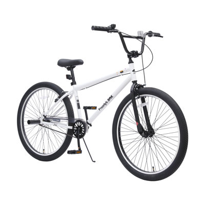 Vélo freestyle monovitesse de 26 pouces avec cadre en acier, freins à étrier avant et freins V-Brake arrière, blanc