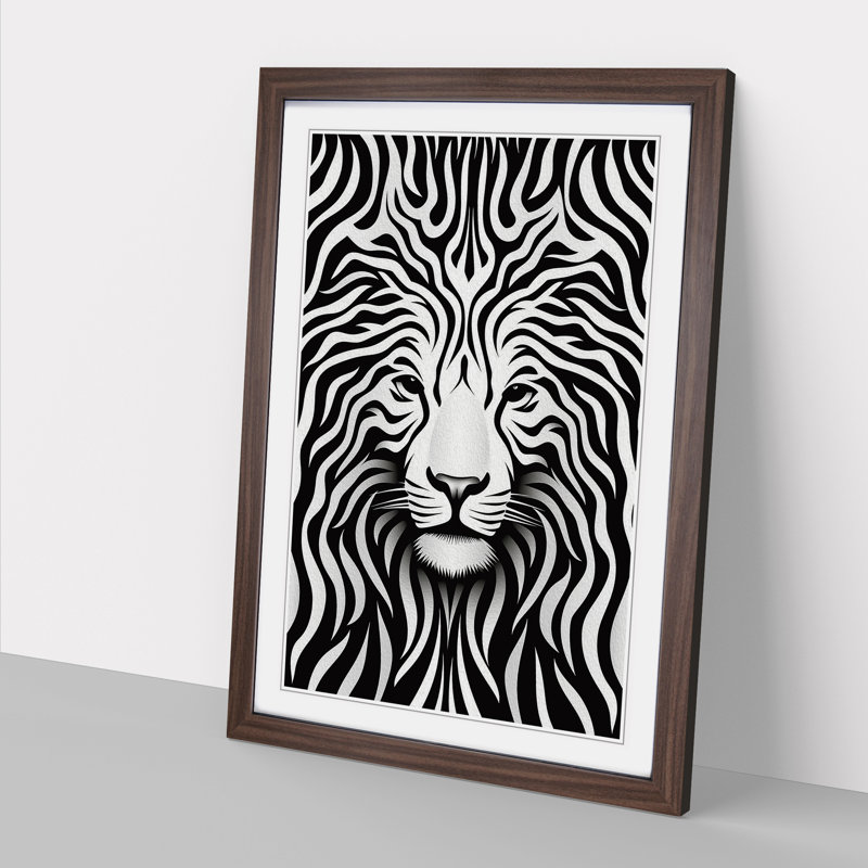Tiger Op No.2 - Single Picture Frame Print on Wood, 46cm H x 34cm W, Walnut Framed