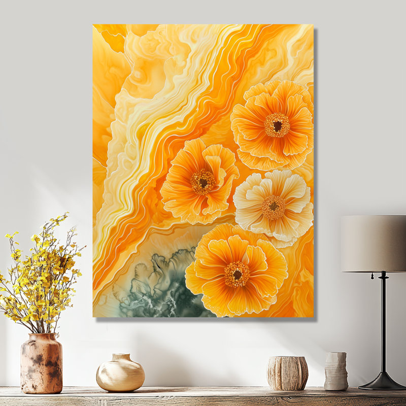 Œillets, fleurs sur une rivière Geode II, H 44 po x l 34 po x P 0,84 po