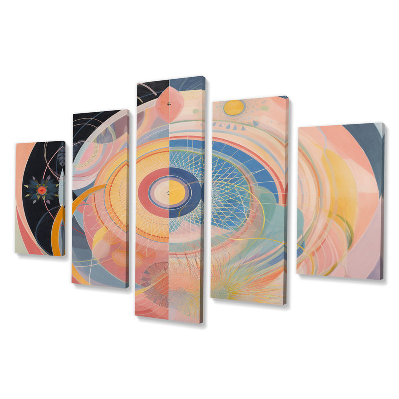 Universal Blossoming Pastel Harmony - Décoration murale spirales abstraites - 5 panneaux