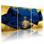 Abstract Ocean Reflections Gold Blue Pattern Set of 3 Canvas Wall Art Prints-473313087
