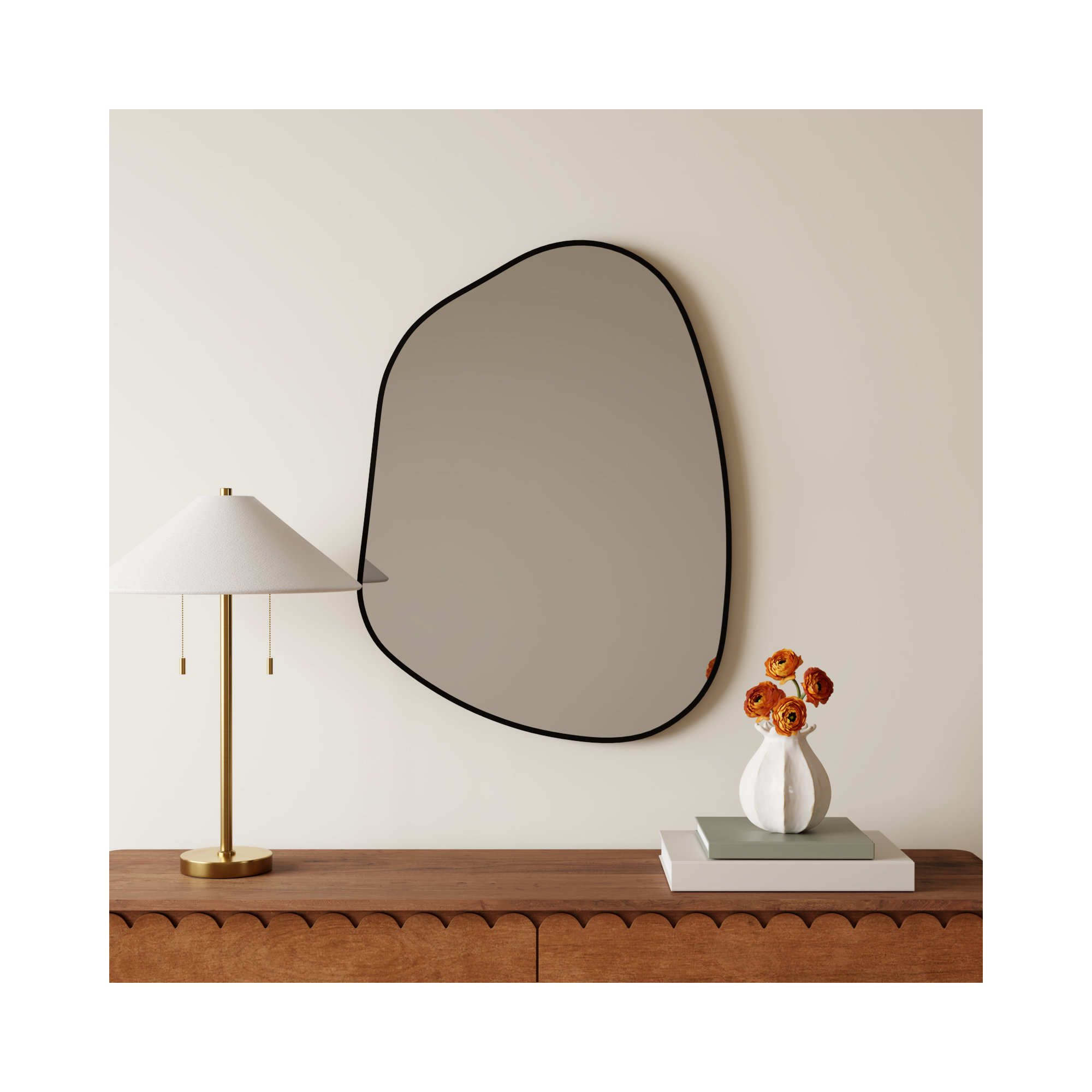 Solid Wood Asymmetrical Wall Mirror, Black