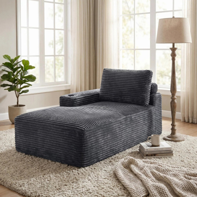 D-097 GRIS-CHAISE, Velours côtelé gris, H 34,62 po x l 36,32 po x P 65,32 po, Orienté vers la gauche, Gris